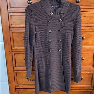 Double breasted brown sweater coat